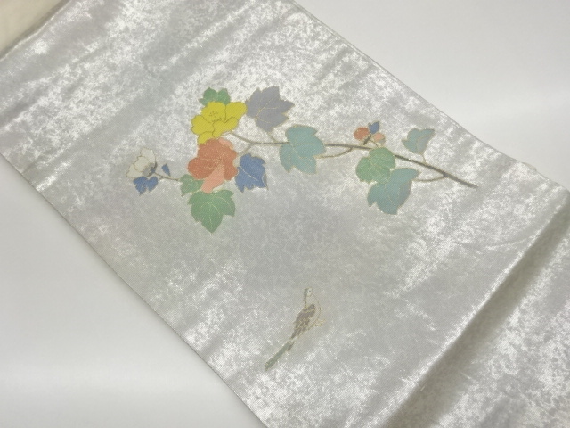 作家物　螺鈿金彩洋花に鳥模様名古屋帯